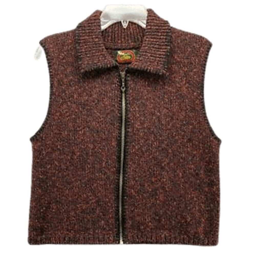 VTG Alps Sweater Vest Marled Wool Knitted Full Zip Collared Sleeveless Brown M